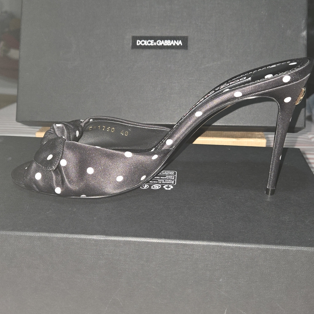 Dolce & Gabbana Black Polka Dot Satin Stiletto Mules